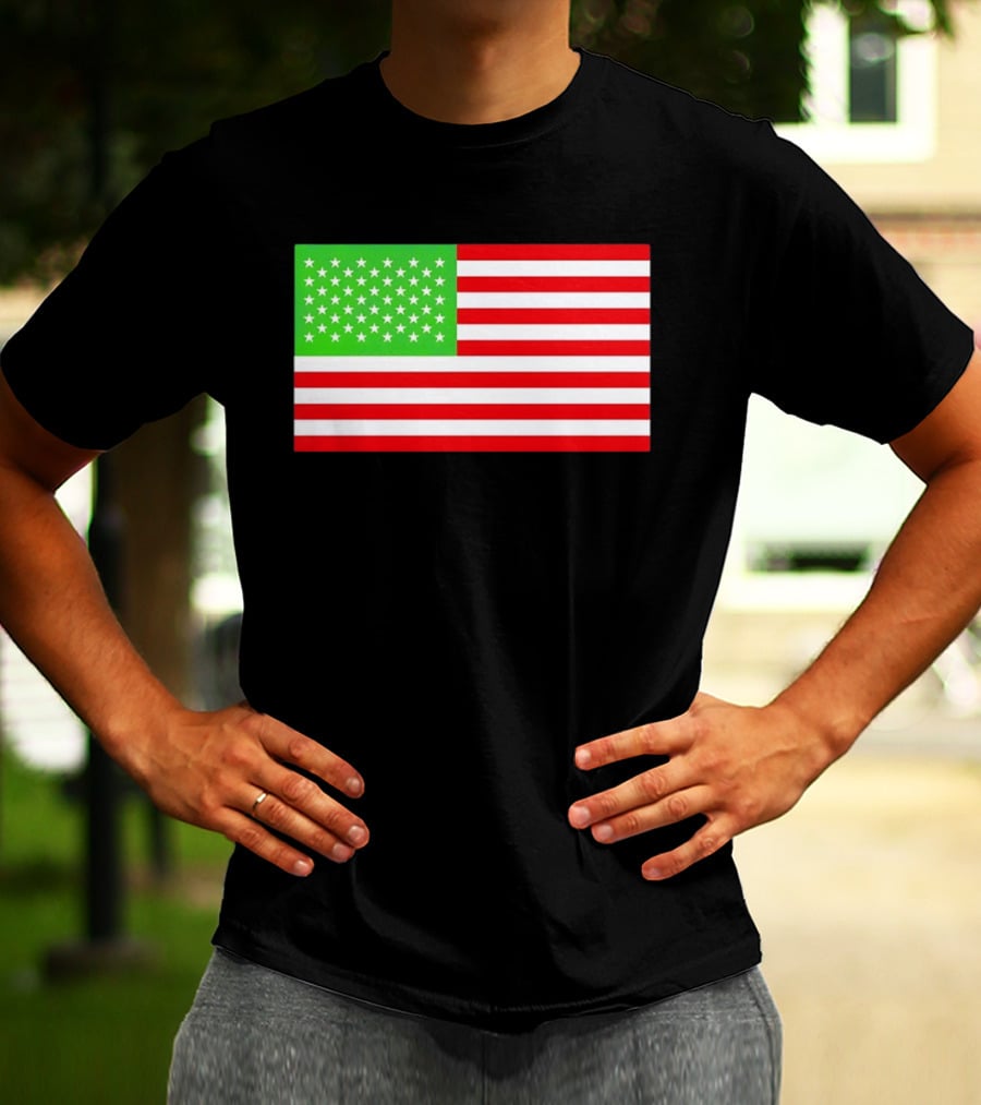 Team Algae Reflecting Pond Green Stars United States National Flag USA 4th Of July T-Shirt
