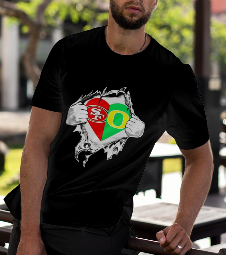 Oregon Ducks San Francisco 49ers Heart Style Logos T-Shirt