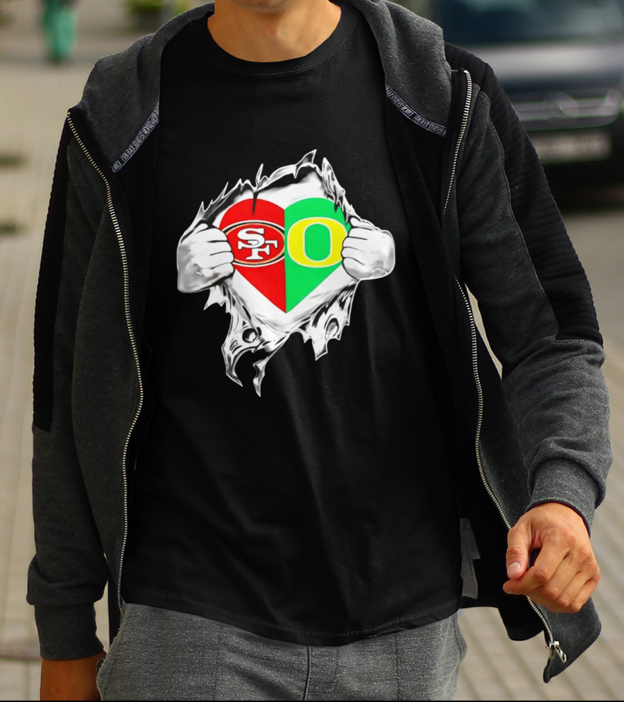 Oregon Ducks San Francisco 49ers Heart Style Logos T-Shirt