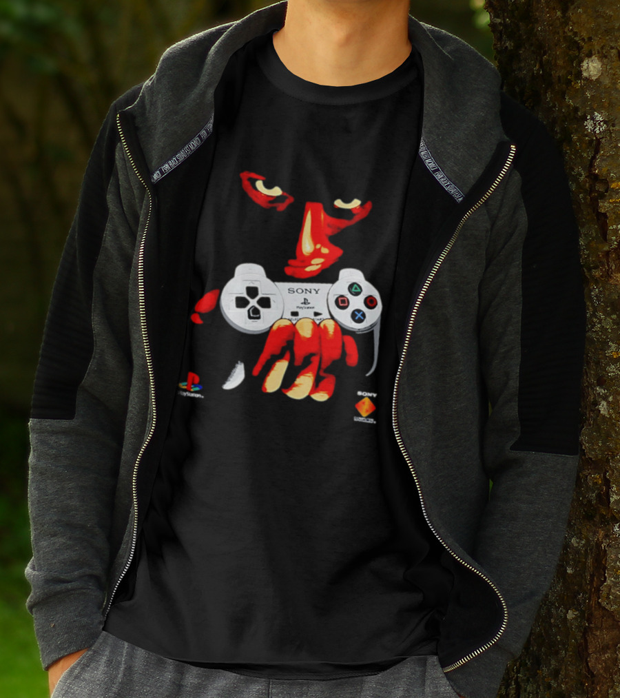 Sony PlayStation Controller 1996 Classic Design With Iconic Red Monster Hand T-Shirt