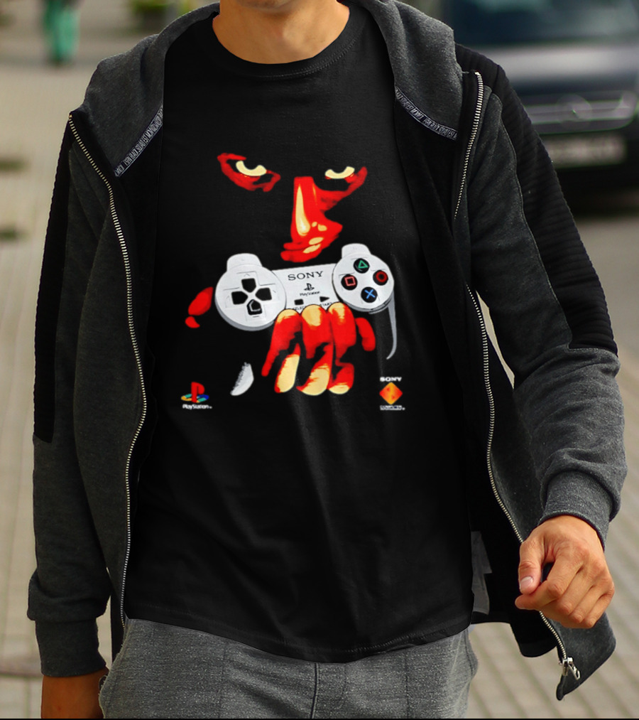 Sony PlayStation Controller 1996 Classic Design With Iconic Red Monster Hand T-Shirt