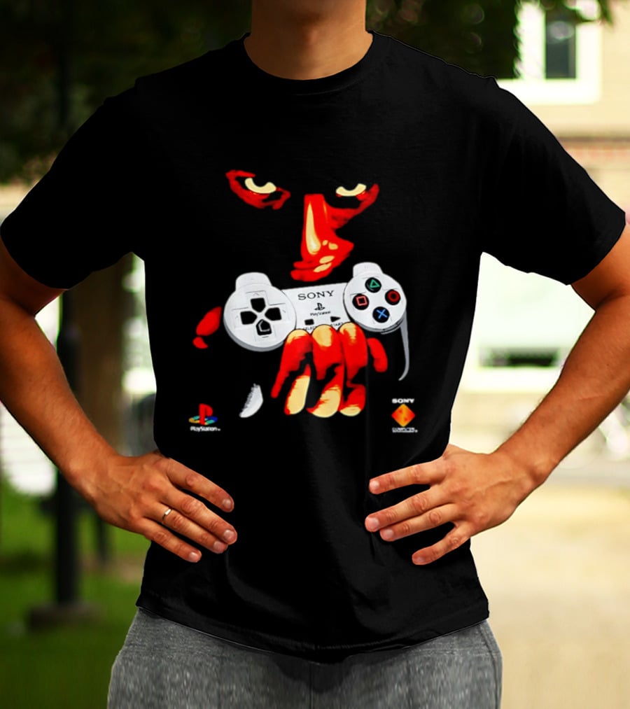 Sony PlayStation Controller 1996 Classic Design With Iconic Red Monster Hand T-Shirt