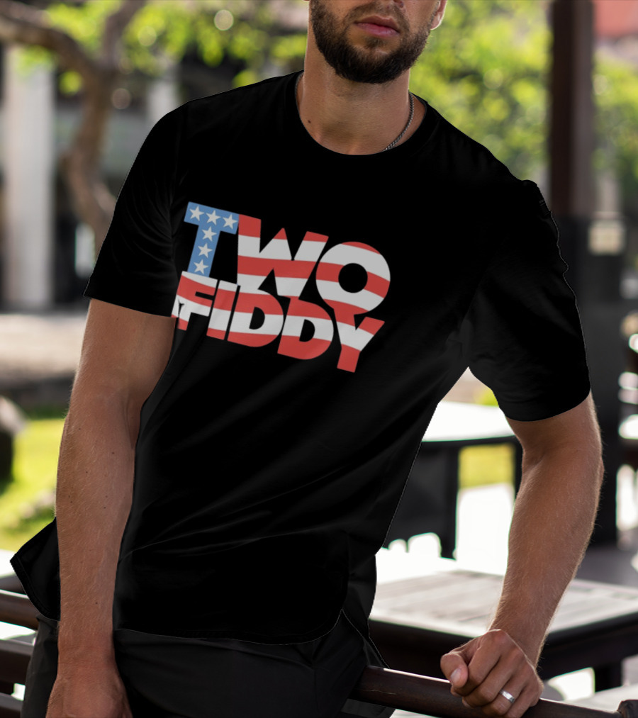 Two Fiddy American Flag Red White Blue Stars Stripes T-Shirt