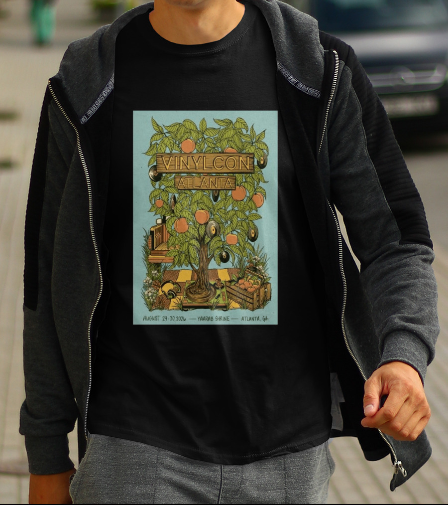VinylCon Atlanta August 29 30 2026 Yaarab Shrine Georgia Peach Tree Records T-Shirt