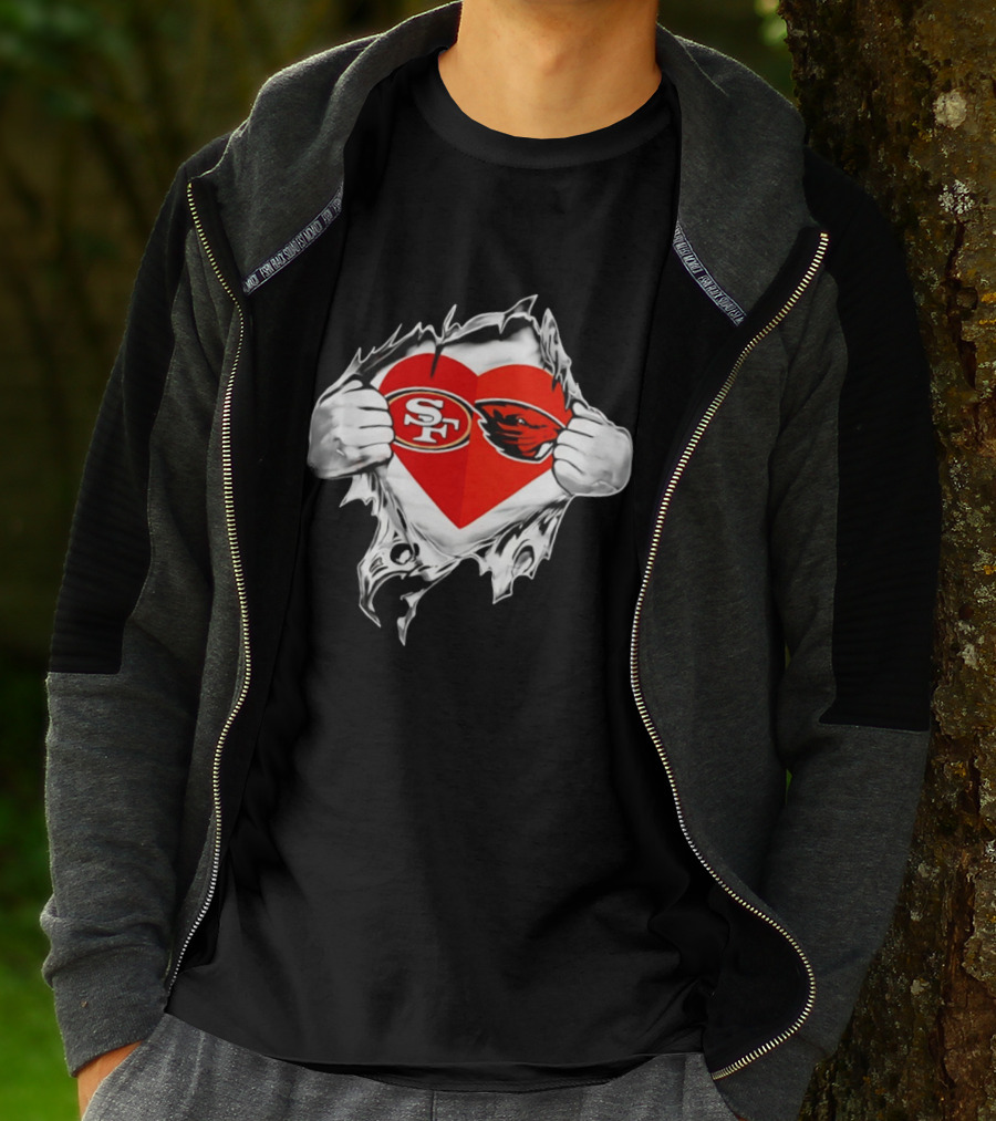San Francisco 49ers Oregon State Beavers Heart Scratch T-Shirt
