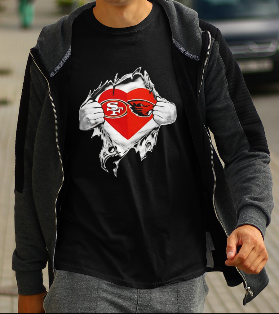 San Francisco 49ers Oregon State Beavers Heart Scratch T-Shirt