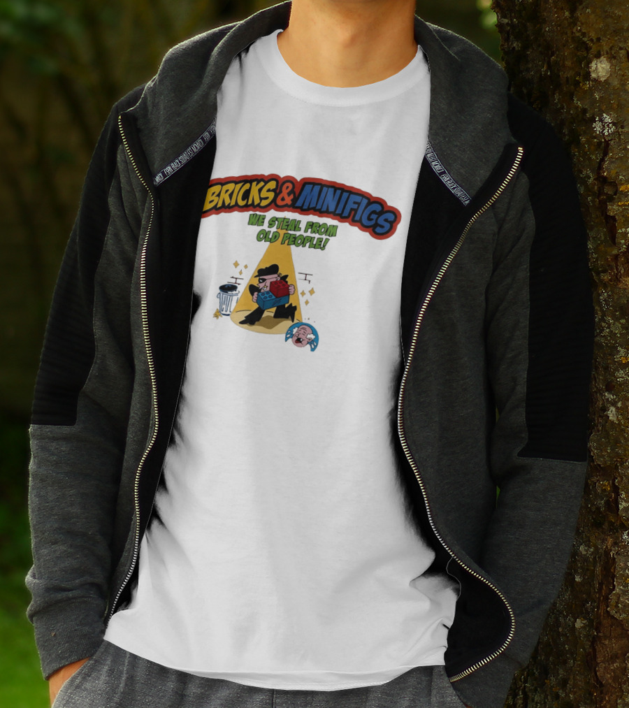 BRICKS MINIFIGS WE STEAL FROM OLD PEOPLE Humor Cartoon Comedy T-Shirt