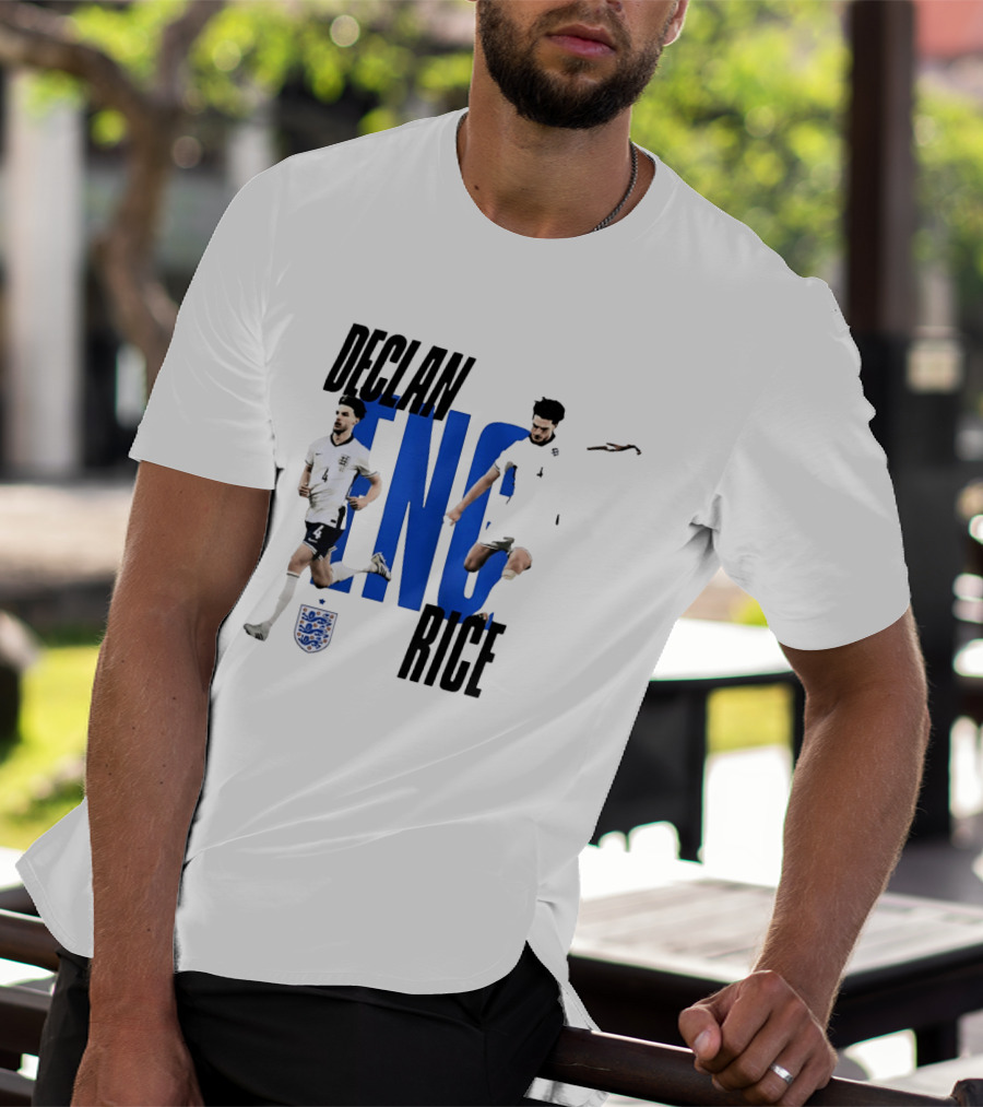 Declan Rice England National Football Team Player Action With Team Crest And ENG Letters T-Shirt