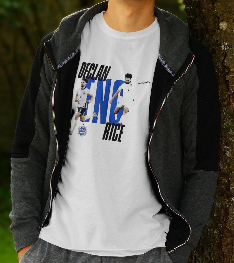 Declan Rice England National Football Team Player Action With Team Crest And ENG Letters T-Shirt