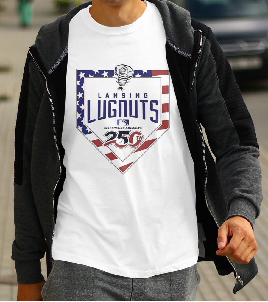 Lansing Lugnuts Celebrating America's 250th Anniversary 25th Logo USA Flag T-Shirt