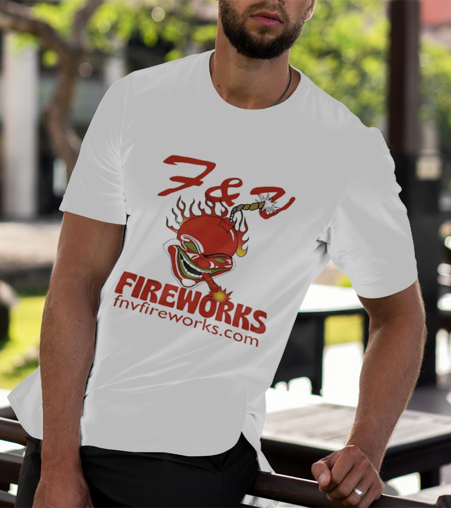 F & V Fireworks Clown Logo With Lit Firecracker And Fnvfireworks.com T-Shirt