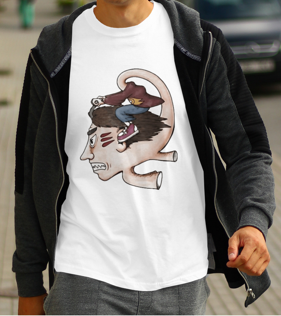 Man Riding His Own Head Retro Surreal Art Rider T-Shirt