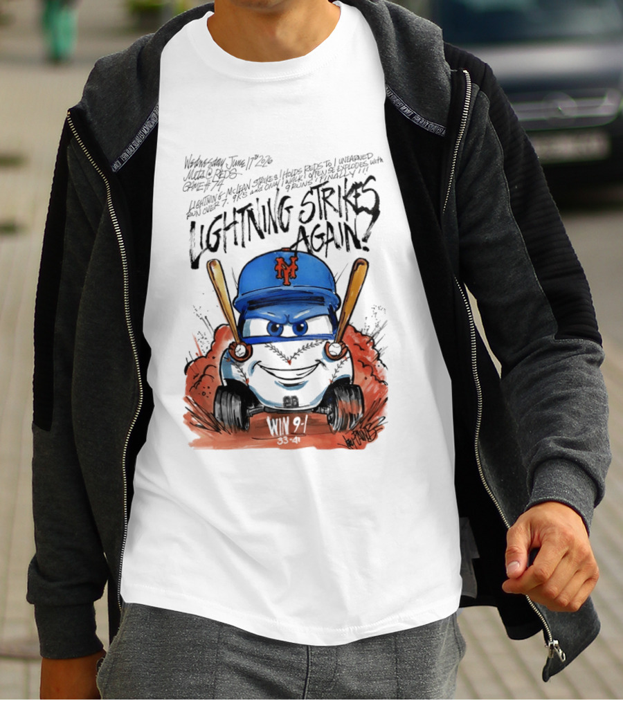 Mets Nolan McLean Baseball Lightning Strikes Again June 17 NYC T-Shirt
