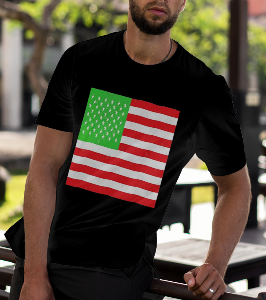 American Flag Green And Red Color Variant Stars And Stripes T-Shirt