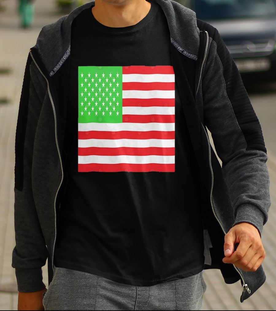 American Flag Green And Red Color Variant Stars And Stripes T-Shirt