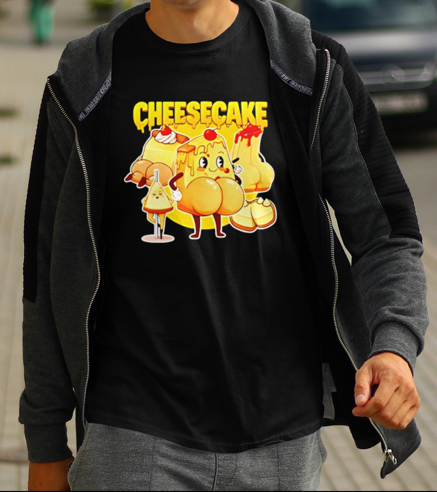 Cheesecake Delicious Cartoon Characters With Cherry And Whipped Cream T-Shirt