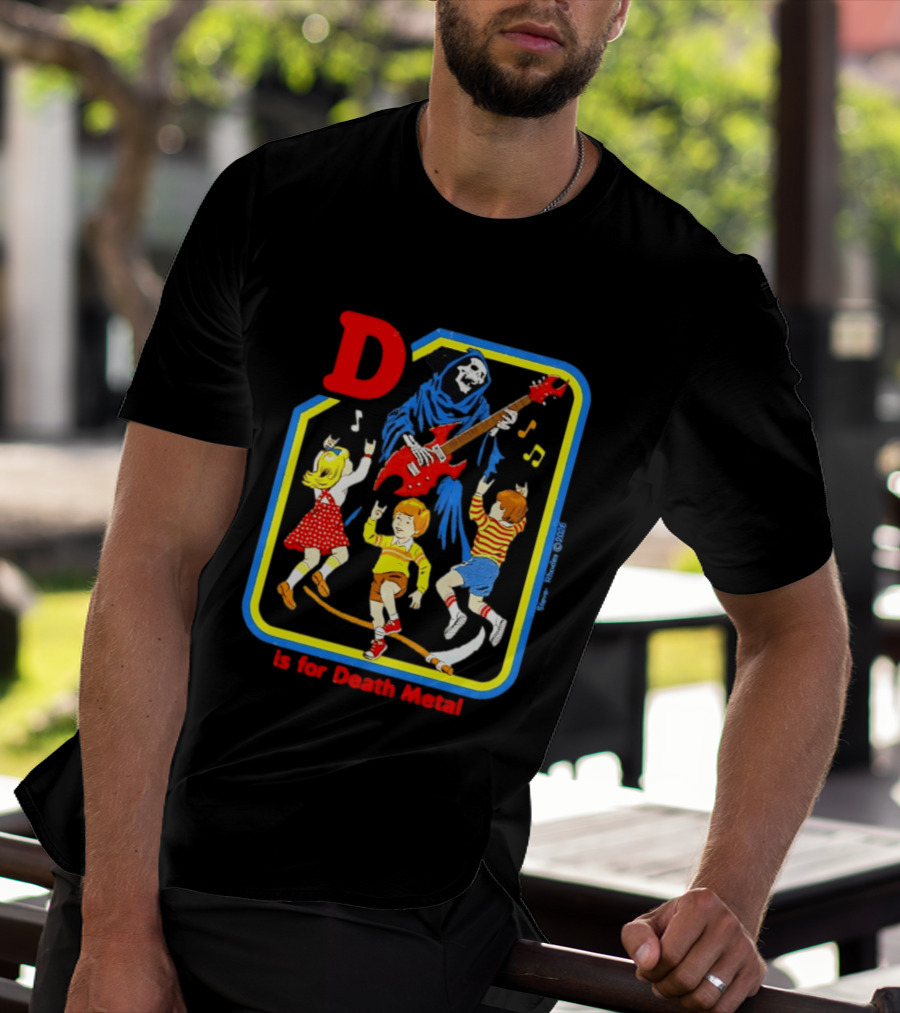 D Is For Death Metal Grim Reaper Kids Rocking Out With Electric Guitar T-Shirt
