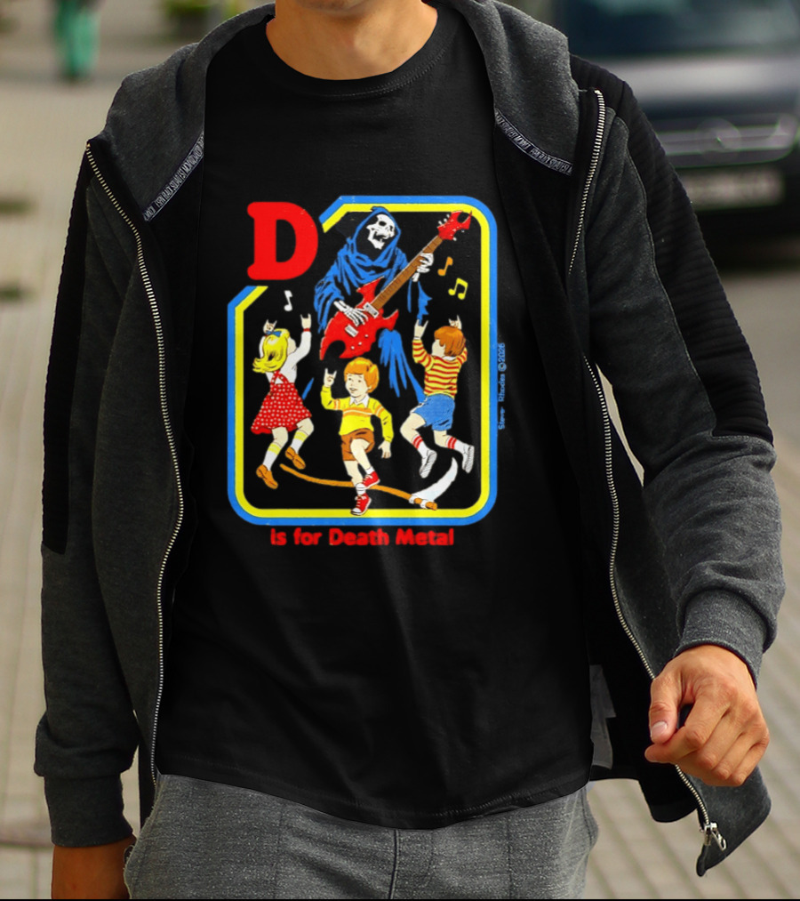 D Is For Death Metal Grim Reaper Kids Rocking Out With Electric Guitar T-Shirt