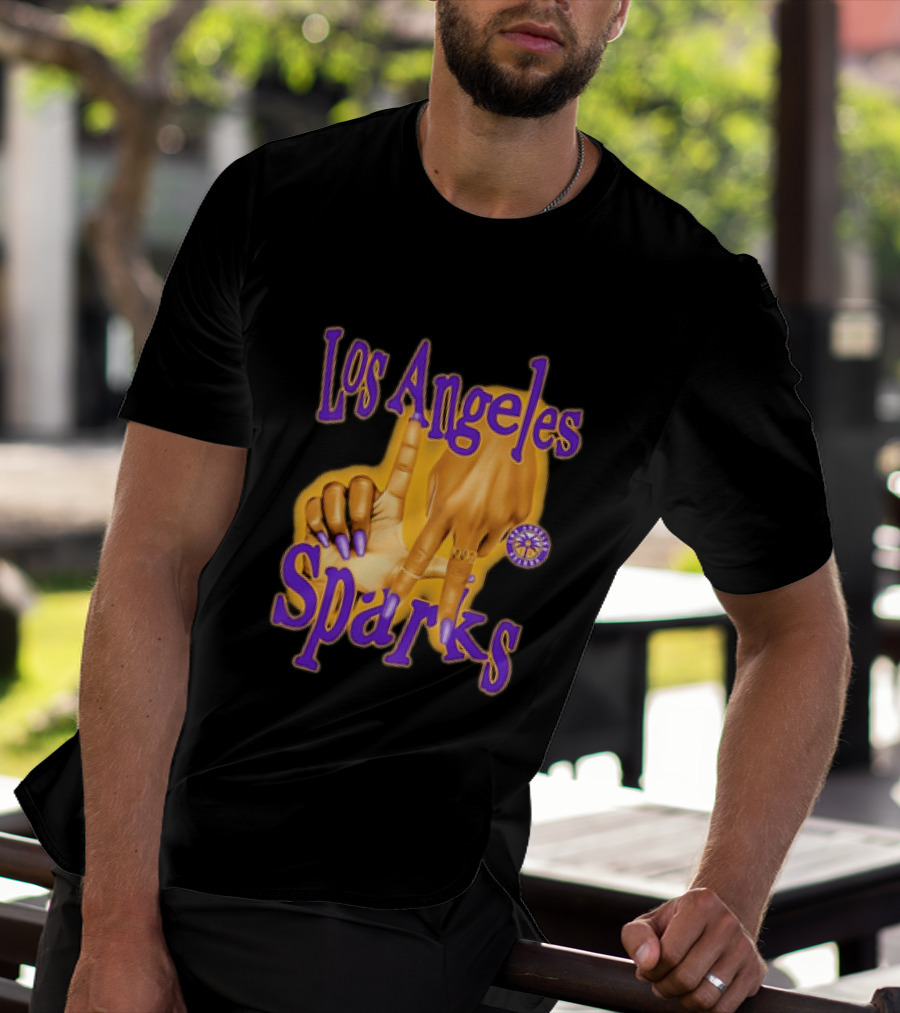 Los Angeles Sparks WNBA Finger Gesture Purple Ink Sketch T-Shirt