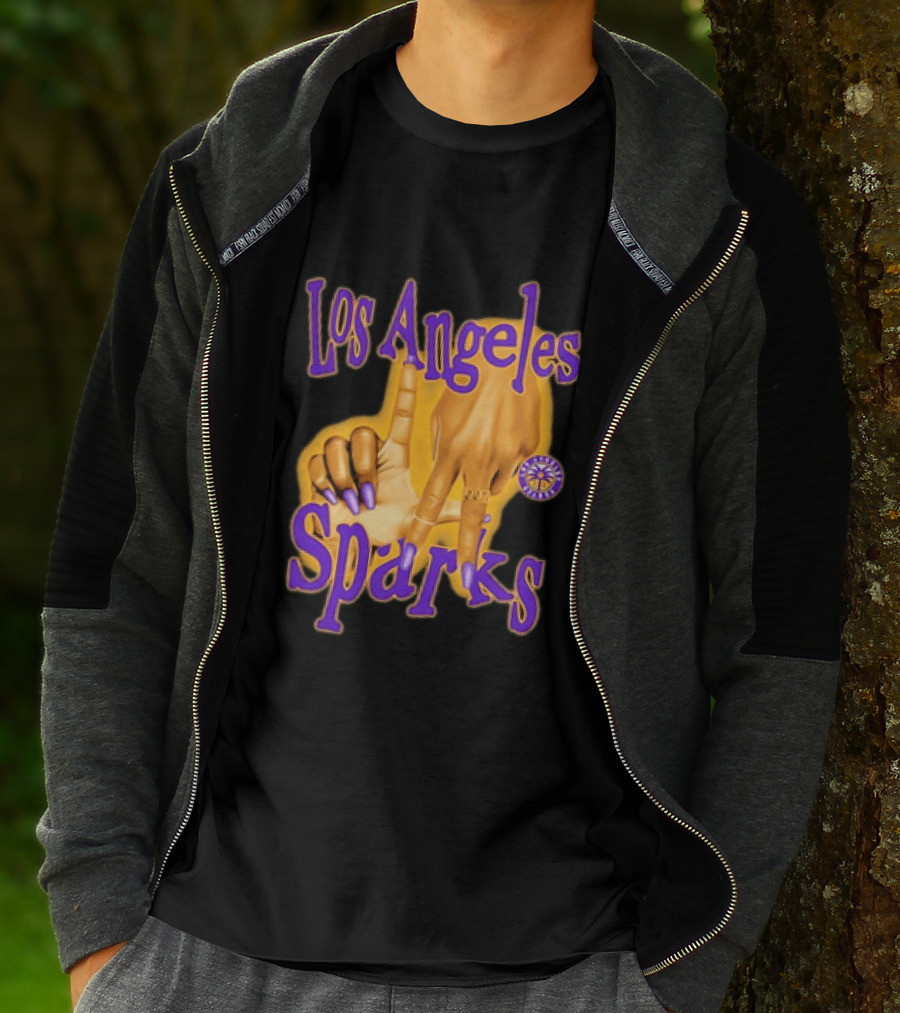 Los Angeles Sparks WNBA Finger Gesture Purple Ink Sketch T-Shirt