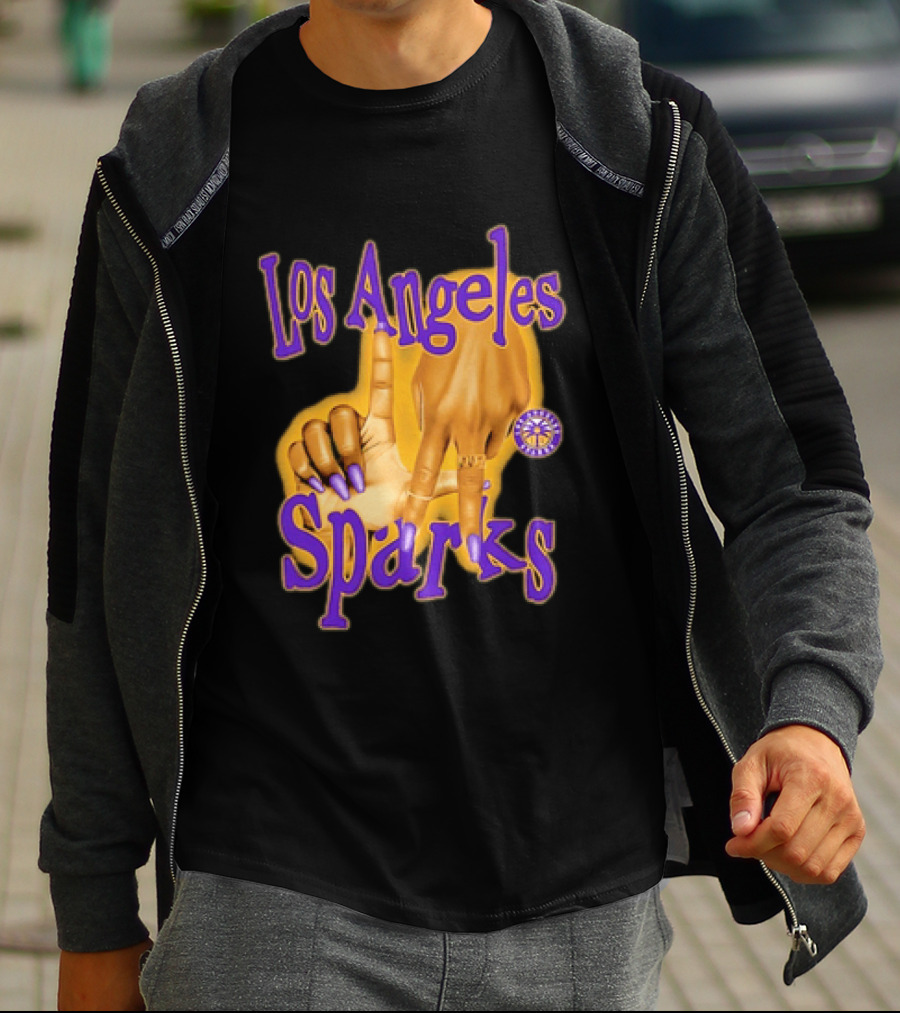 Los Angeles Sparks WNBA Finger Gesture Purple Ink Sketch T-Shirt