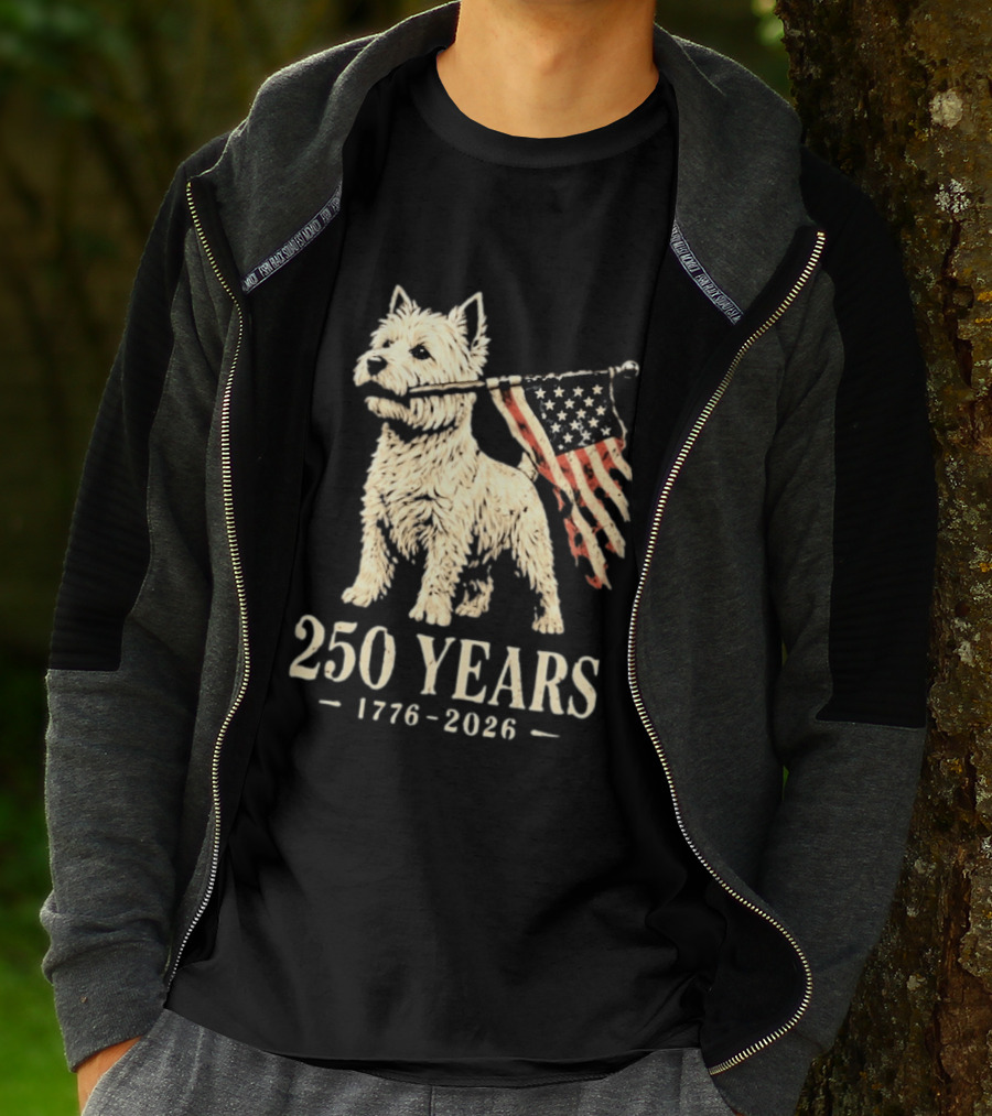 Westie Dog 250 Years 1776 2026 American Flag Patriotic Celebration T-Shirt