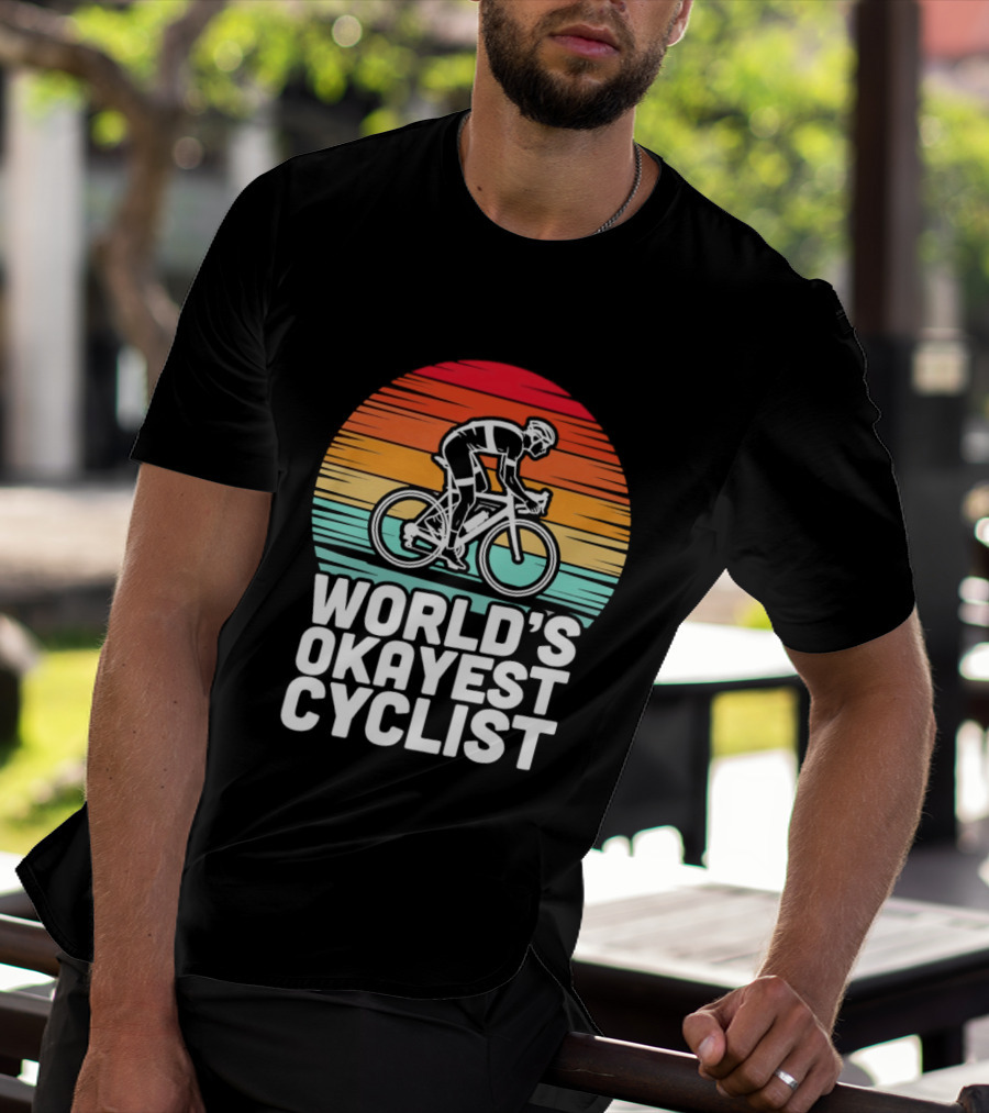 World's Okayest Cyclist Sunset Bicycle T-Shirt
