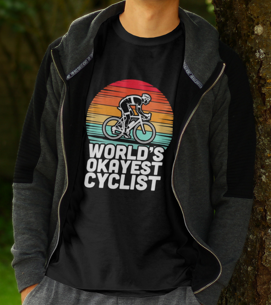 World's Okayest Cyclist Sunset Bicycle T-Shirt