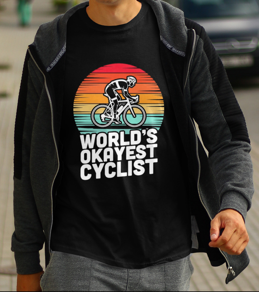 World's Okayest Cyclist Sunset Bicycle T-Shirt