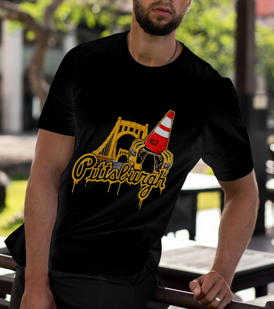 Pittsburgh 412 Construction Cone Bridge T-Shirt