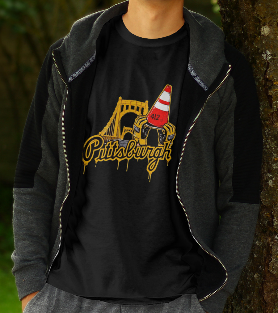 Pittsburgh 412 Construction Cone Bridge T-Shirt
