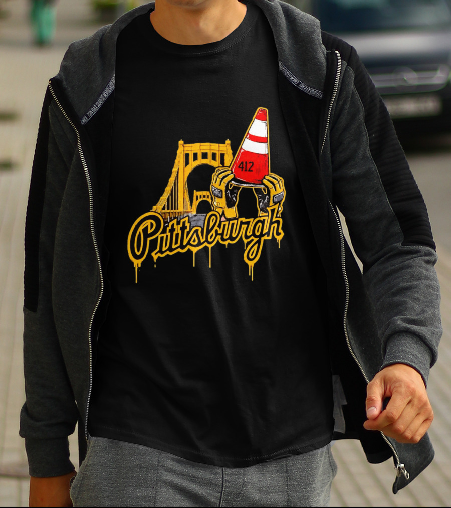 Pittsburgh 412 Construction Cone Bridge T-Shirt