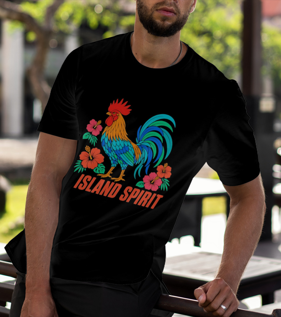 Island Spirit Rooster Hibiscus Flower Tropical Bird T-Shirt