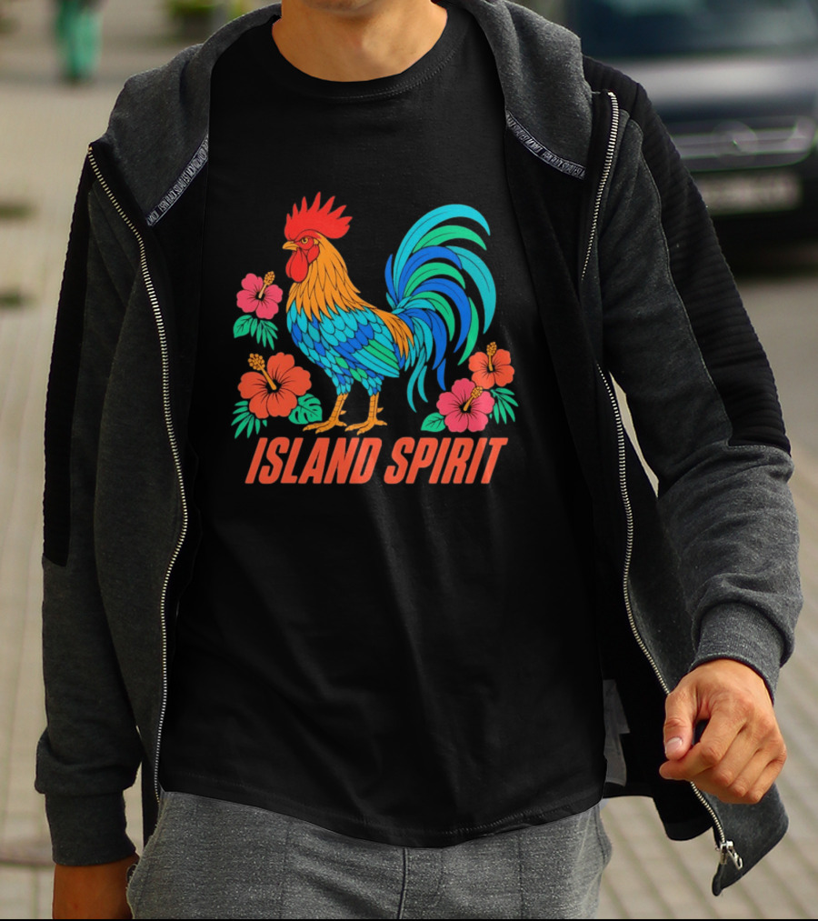 Island Spirit Rooster Hibiscus Flower Tropical Bird T-Shirt