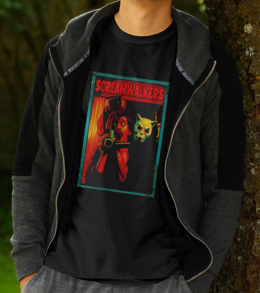 Screamwalkers Horror Movie With Camera And Masked Figure T-Shirt