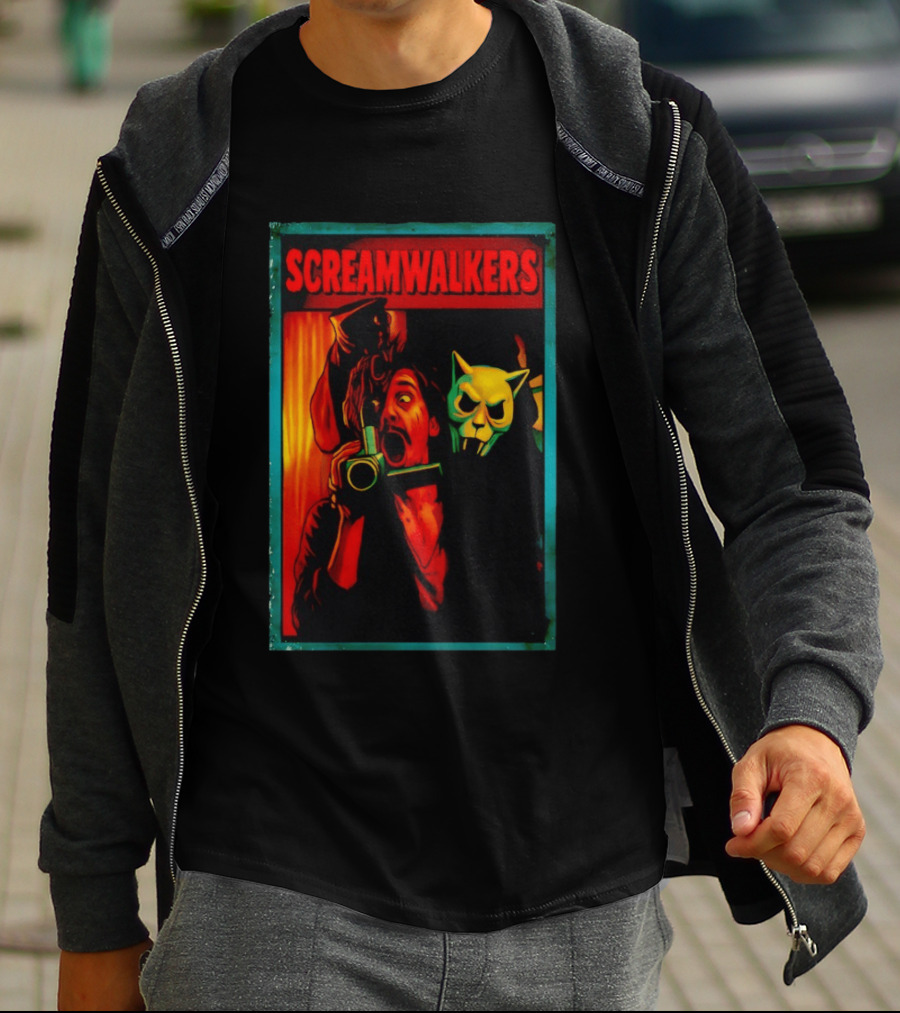 Screamwalkers Horror Movie With Camera And Masked Figure T-Shirt