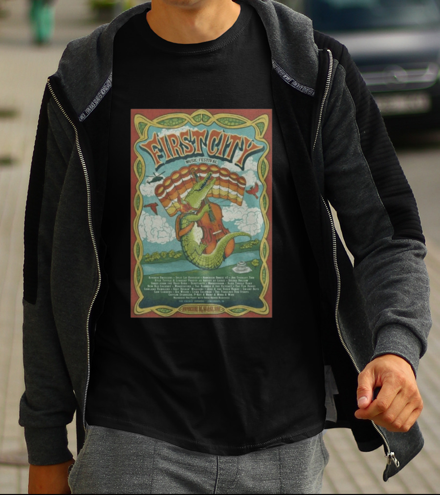 September 24th 26th 2026 First City Music Festival Vincennes IN Crocodile Playing Banjo T-Shirt