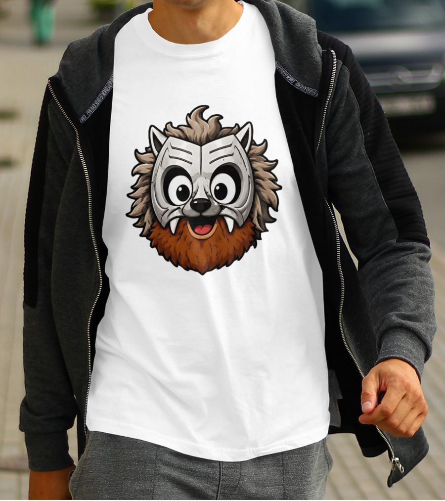 Werewolf Mask Cartoon With Adorable Big Eyes And Fangs T-Shirt