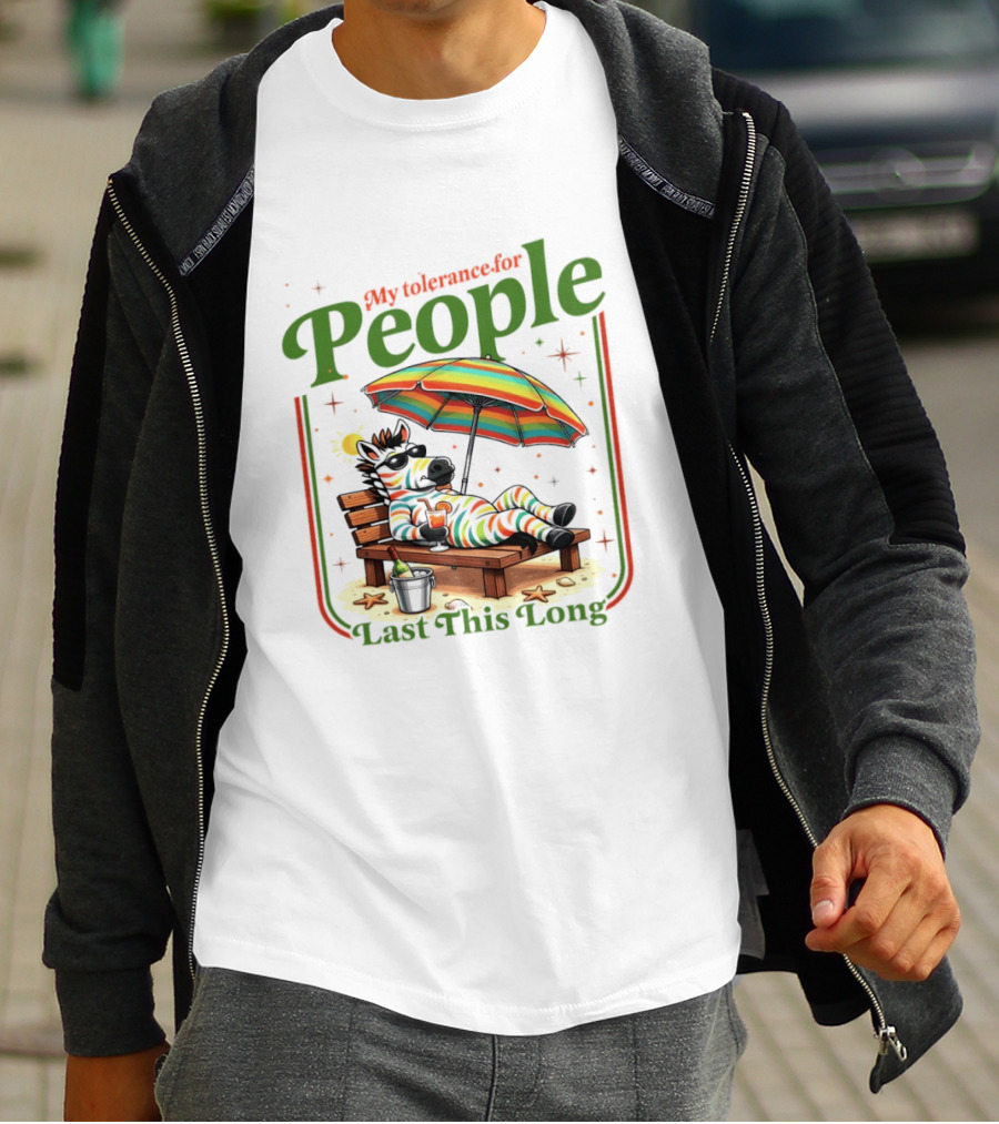 Zebra My Tolerance For People Star Sun Umbrella Relaxing Beach Scene T-Shirt