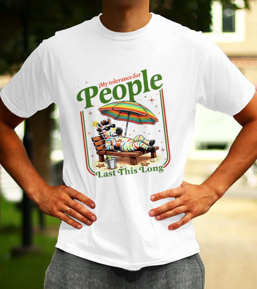 Zebra My Tolerance For People Star Sun Umbrella Relaxing Beach Scene T-Shirt