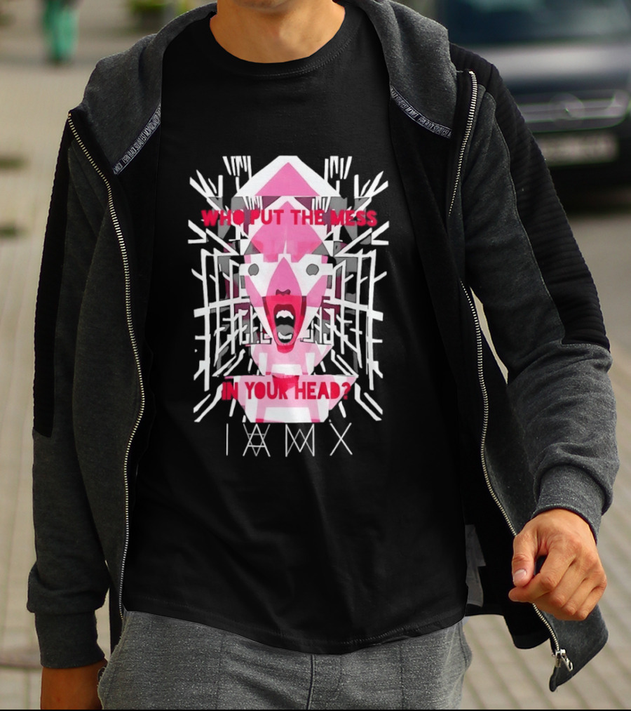 Who Put The Mess In Your Head Pink Abstract Geometric Face T-Shirt