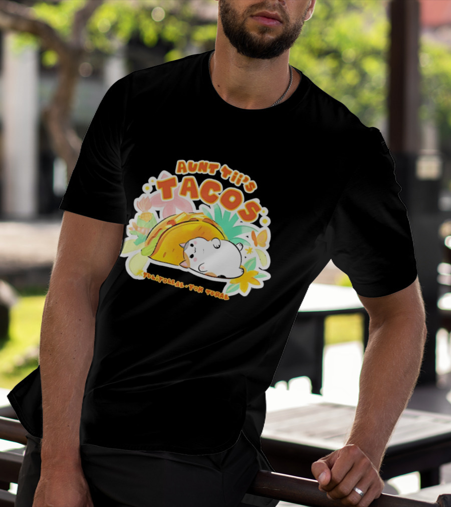 Aunt Tii's Tacos Cat Tulitollal Yok Tural Vibrant Fiesta Floral Burst T-Shirt