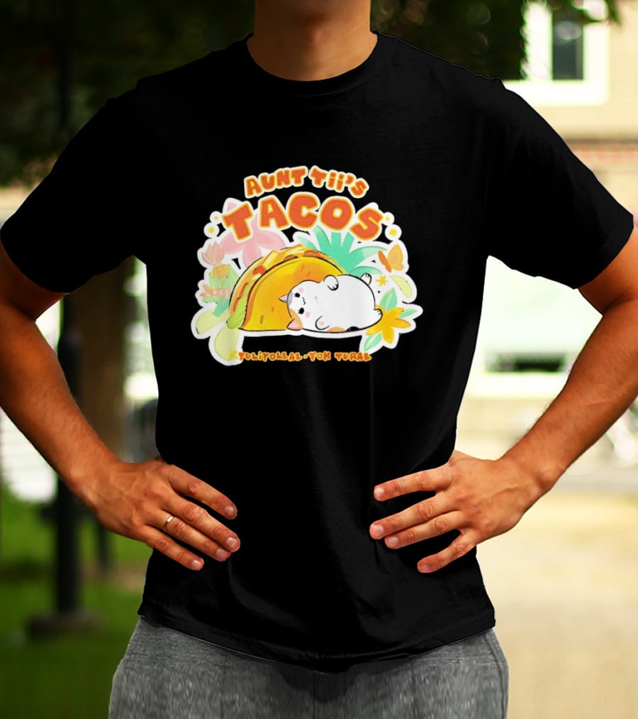 Aunt Tii's Tacos Cat Tulitollal Yok Tural Vibrant Fiesta Floral Burst T-Shirt