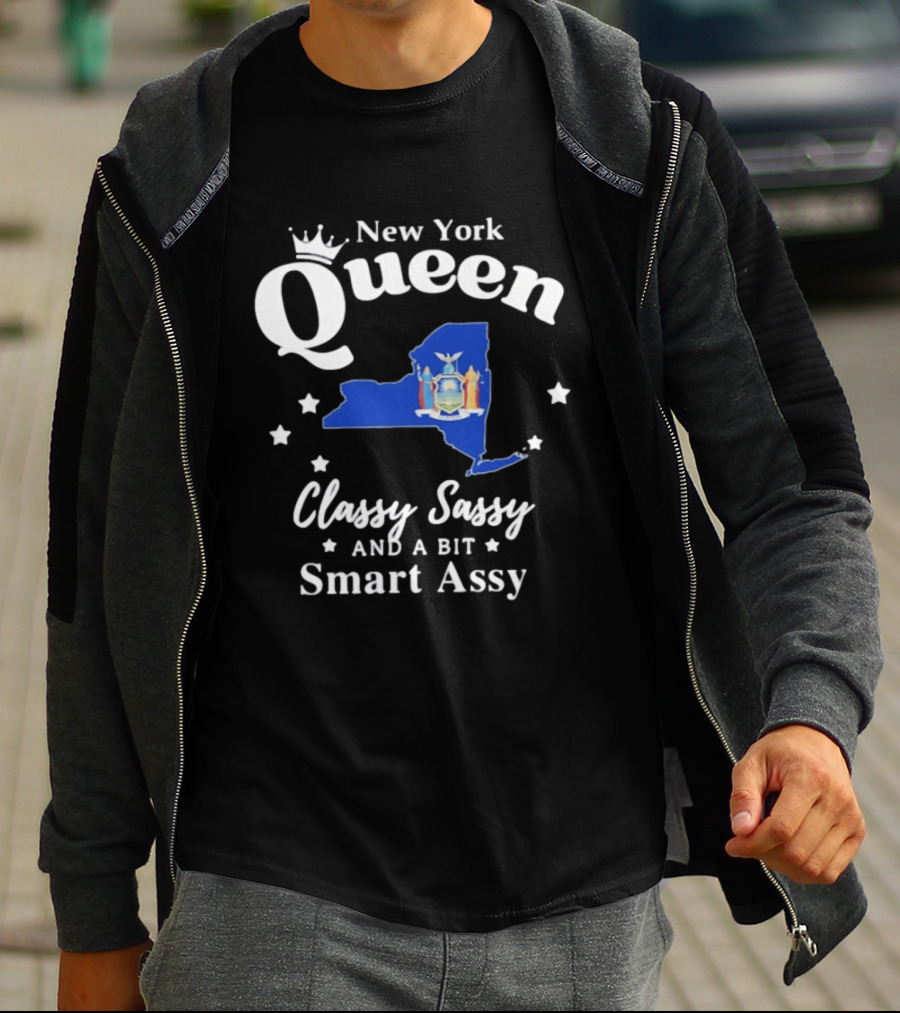 New York Queen Classy Sassy And A Bit Smart Assy State Map With Crown And Stars T-Shirt