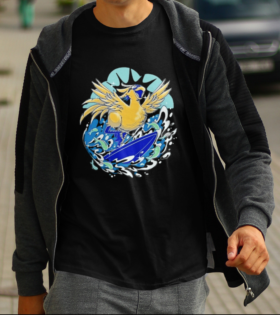 Pop Culture Wizard Surfing Yellow Bird T-Shirt