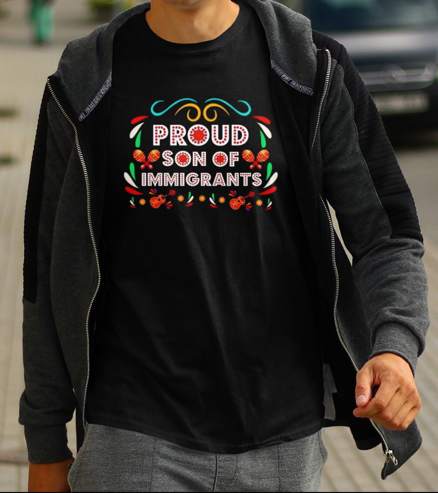 Proud Son Of Immigrants Maracas And Guitars Vibrant Fiesta T-Shirt