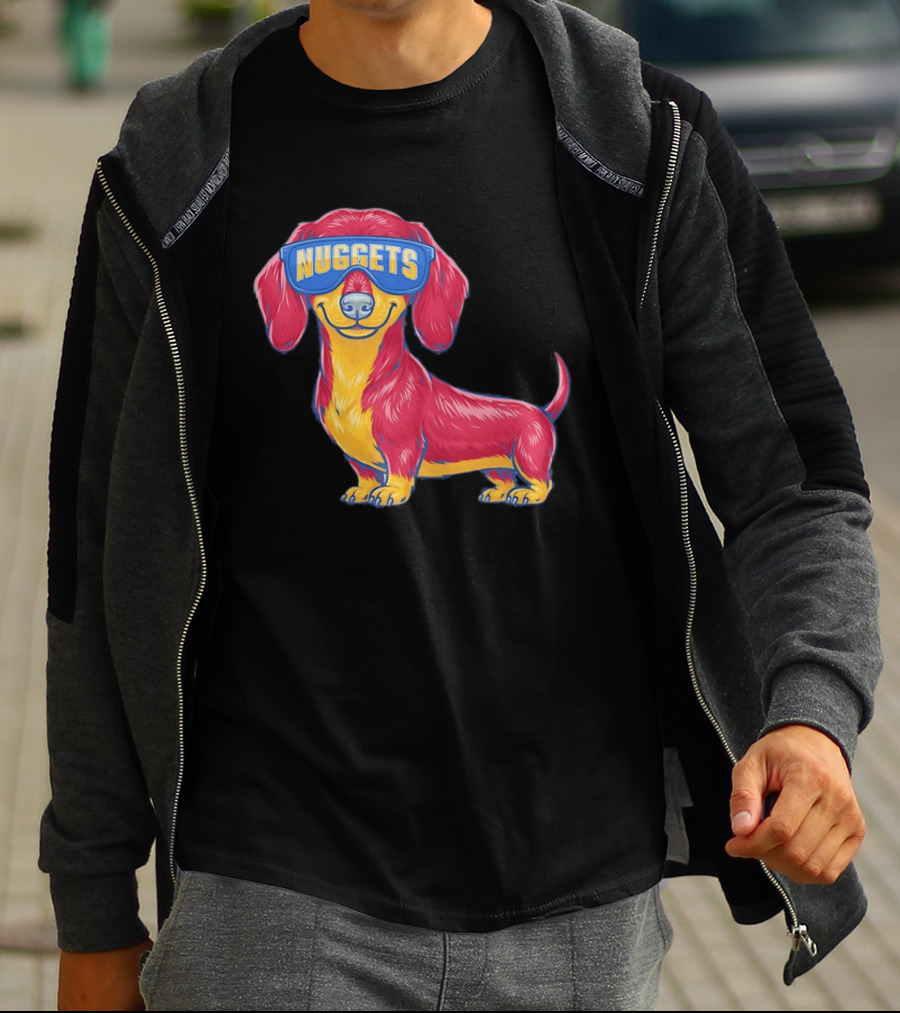 Denver Nuggets Dachshund Dog Wearing Oversized Glasses T-Shirt