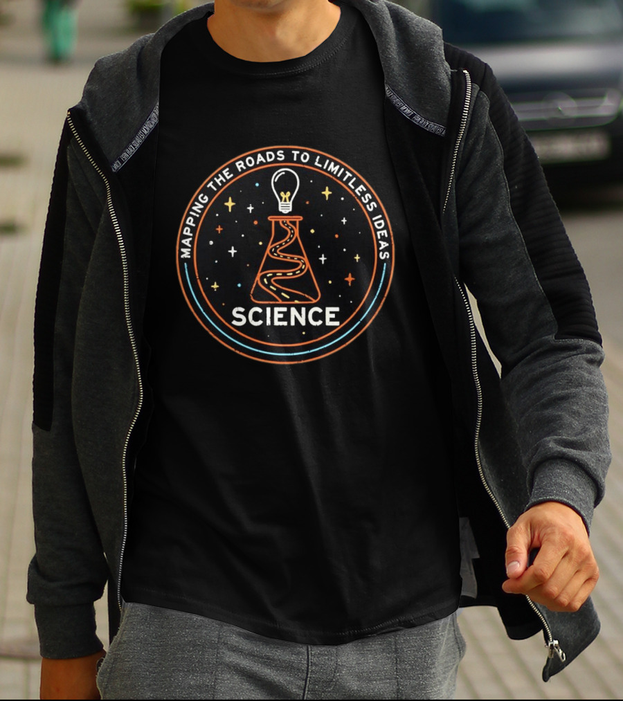Mapping The Roads To Limitless Ideas Science Flask Lightbulb T-Shirt