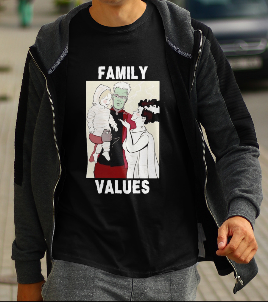 Frankenstein Bride Mummy Family Values Halloween T-Shirt