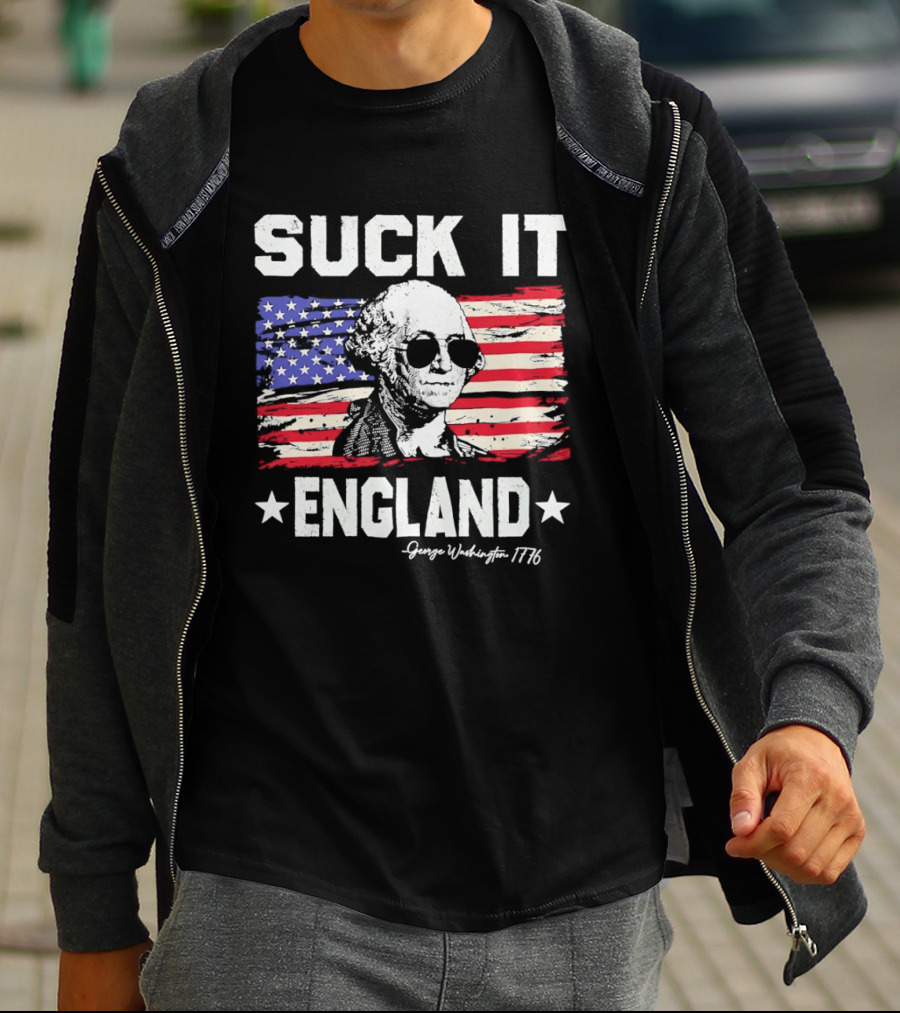 Suck It England George Washington 1776 American Flag T-Shirt